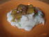 Shrimp and Scallion Mashed Potatoes w/Persimmon Chutney